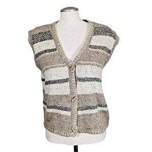 Vintage Sweater Vest Womens L Beige Wool Blend Faux Horn Toggle Grandpacore Boho